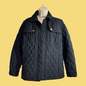 Lands’ End Ladies Quilted Lightweight Jacket Black M (10/12) No Buttons or Belt